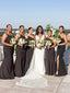 Simple Spaghetti Strap One Shoulder Mermaid Black Bridesmaid Dresses with Side Slit, BG377