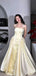 Elegant Yellow Spahetti Strap A-Line Long Prom Dress Ideas, Evening Party Dresses , OLP1238