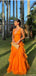 Elegant Orange V-Neck A-Line Long Prom Dress Ideas, Evening Party Dresses, OLP1282