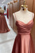 Elegant Brown Spaghetti Strap A-Line Long Prom Dress Ideas, Evening Party Dresses, OLP1247