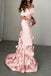 Unique Pink Floral Off-Shoulder Mermaid Sleeveless Long Prom Dress Ideas, Evening Party Dresses, OLP1327