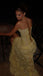 Sexy Yellow Spaghetti Strap Mermaid Side Slit Long Prom Dress Ideas, Evening Party Dresses, OLP1248