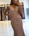 Sexy Pink V-Neck Spaghetti Strap Mermaid  Long Prom Dress Ideas, Evening Party Dresses, OLP1357