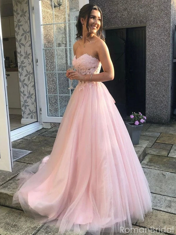 Elegant Pink Sweetheart Sleeveless A-Line Long Prom Dress Ideas, Evening Party Dresses , OLP1200