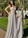 Shiny Silver Spaghetti Strap A-Line Long Prom Dress Ideas, Evening Party Dresses, OLP1255