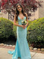 Elegant Teal Spaghetti Strap Mermaid Long Prom Dress Ideas, Evening Party Dresses, OLP1317