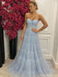 Elegant Blue Sweetheart A-Line Long Prom Dress Ideas, Evening Party Dresses , OLP1232