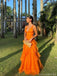 Elegant Orange V-Neck A-Line Long Prom Dress Ideas, Evening Party Dresses, OLP1282