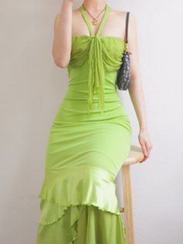 Soft Halter Sleeveless Mermaid Jersey Evening Prom Dresses Online, OLP1127