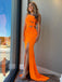 Sexy One-shoulder Sleeveless Mermaid Satin Long Evening Prom Dresses Online, OLP671