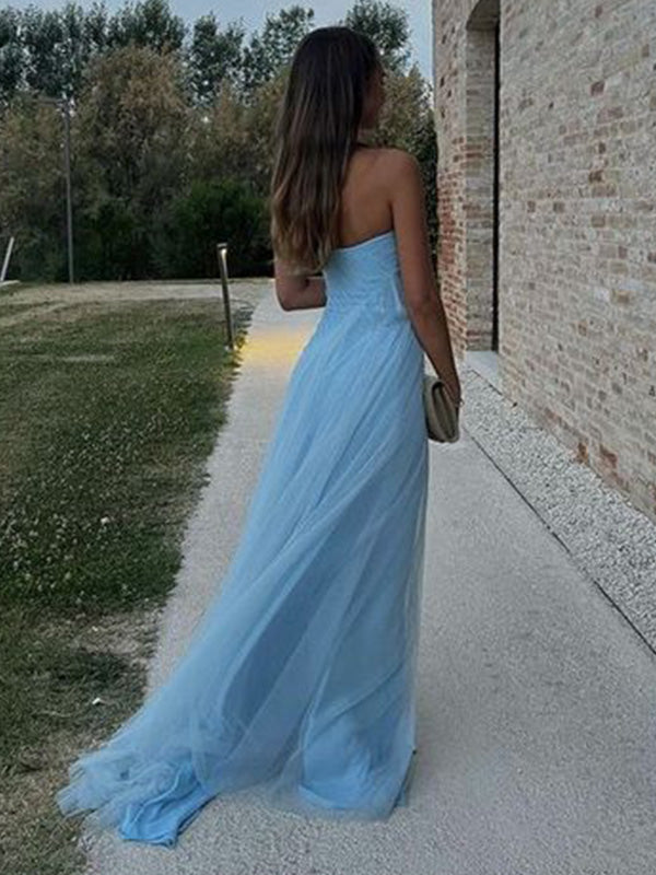 Simple Sweetheart Sleeveless Mermaid Tulle Evening Prom Dresses Online, OLP1141