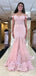 Elegant Pink Lace Applique Off-Shoulder Sleeveless Mermaid  Long Prom Dress Ideas, Evening Party Dresses, OLP1335