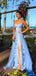 Unique Blue Spaghetti Strap A-Line Side Slit Sleeveless Long Prom Dress Ideas, Evening Party Dresses, OLP1324