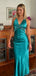 Elegant Teal V-Neck Mermaid Long Prom Dress Ideas, Evening Party Dresses, OLP1273