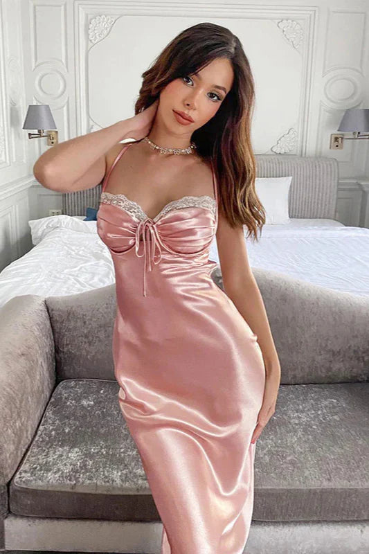 Elegant Pink Spaghetti Strap Mermaid Long Prom Dress Ideas, Evening Party Dresses, OLP1353