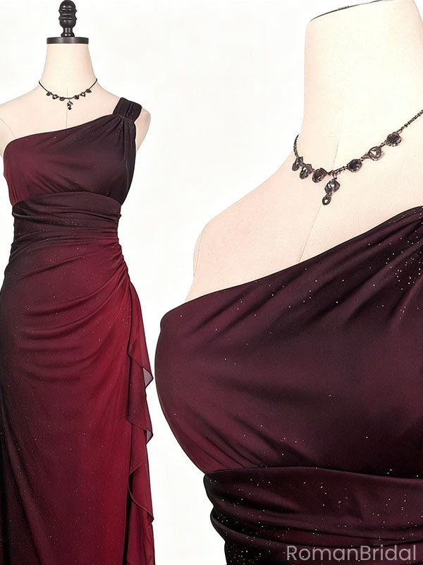Elegant Red One-Shoulder Mermaid Long Prom Dress Ideas, Evening Party Dresses, OLP1313