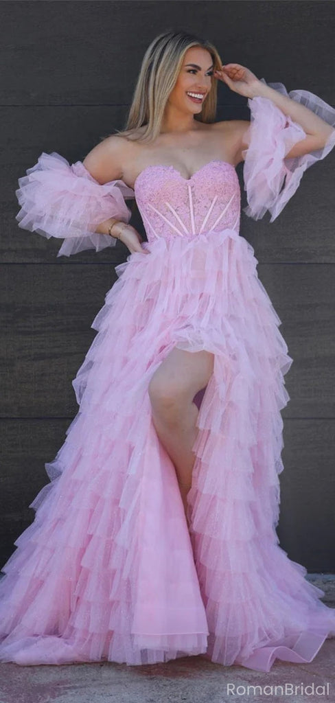Elegant Pink Sweetheart High low Long Prom Dress Ideas, Evening Party Dresses, OLP1300