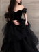 Elegant Black Off-Shoulder A-Line Long Prom Dress Ideas, Evening Party Dresses, OLP1392