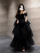 Elegant Black Off-Shoulder A-Line Long Prom Dress Ideas, Evening Party Dresses, OLP1392