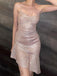 Sparkly Spaghetti Straps Cross Back Pink Short Homecoming Dresses, HD0635