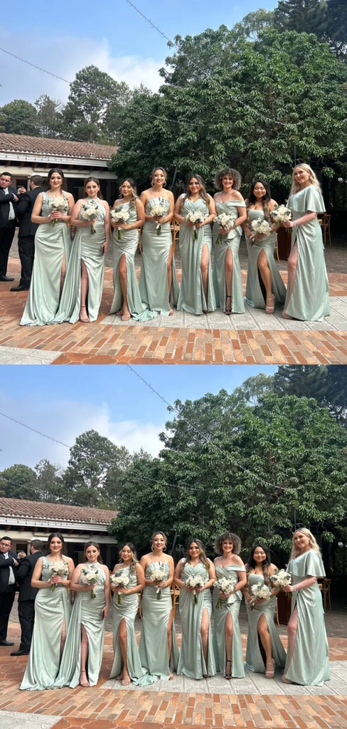 Sexy Mismatched Sleeveless Mermaid Satin Long Bridesmaid Dresses, PD0257