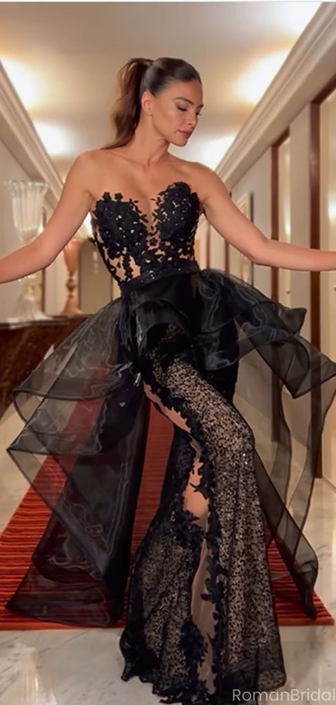 Sexy Black Sweetheart Mermaid Long Prom Dress Ideas, Evening Party Dresses, OLP1393