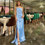 Simple Straps One Shoulder Mermaid Sky Blue Satin Long Bridesmaid Dresses Online, BG442