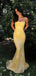 Elegant Yellow Spaghetti Straps V-Neck Memaid Long Prom Dress Ideas, Evening Party Dresses OLP1150
