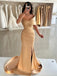 Simple One Shoulder Mermaid Taupe Evening Prom Dress with Side Slit, OL071