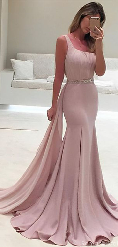Elegant Pink One-Shoulder Mermaid Long Prom Dress Ideas, Evening Party Dresses, OLP1338