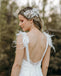 Elegant V-neck A-line Backless Satin Tulle White Wedding Dresses, WD0543
