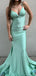 Cheap Green Spaghetti Strap Mermaid Long Prom Dress Ideas, Evening Party Dresses, OLP1339