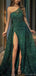 Sexy Green One-Shoulder Mermaid Side Slit Long Prom Dress Ideas, Evening Party Dresses, OLP1303