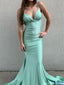 Cheap Green Spaghetti Strap Mermaid Long Prom Dress Ideas, Evening Party Dresses, OLP1339