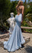Sexy Blue Spaghetti Strap Mermaid Side Slit Long Prom Dress Ideas, Evening Party Dresses, OLP1340