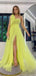 Unique Yellow One-Shoulder A-Line Side Slit Long Prom Dress Ideas, Evening Party Dresses, OLP1341