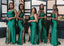 Mismatched Mermaid One Shoulder Side Slit V-neck Emerald Satin Long Bridesmaid Dresses Online , BG666