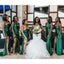 Mismatched Mermaid One Shoulder Side Slit V-neck Emerald Satin Long Bridesmaid Dresses Online , BG666