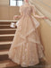 Elegant Short Sleeves A-line Tulle Champagne Evening Prom Dress Online, OL077