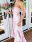 Printed Sweetheart Sleeveless Mermaid Satin Long Evening Prom Dresses Online, OLP791