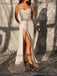 Sparkly Spaghetti Straps Mermaid White Long Evening Prom Dress with Side Slit, OL060