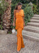 Sexy One-shoulder Sleeveless Mermaid Satin Evening Prom Dresses Online, OLP1131