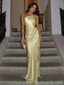 Sexy One-shoulder Sleeveless Mermaid Satin Evening Prom Dresses Online, OLP938