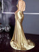 Sexy Spaghetti Straps Mermaid V-neck Gold Long Evening Prom Dress Online, OL046
