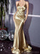 Sexy Spaghetti Straps Mermaid V-neck Gold Long Evening Prom Dress Online, OL046