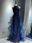 Shiny Blue Halter Mermaid Long Prom Dress Ideas, Evening Party Dresses, OLP1395