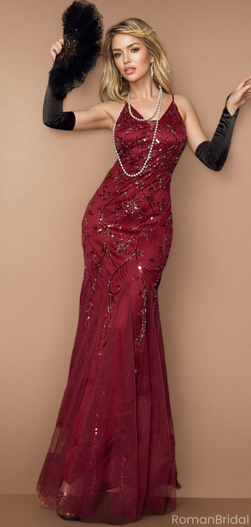 Sexy Red Spaghetti Strap Mermaid Long Prom Dress Ideas, Evening Party Dresses, OLP1283