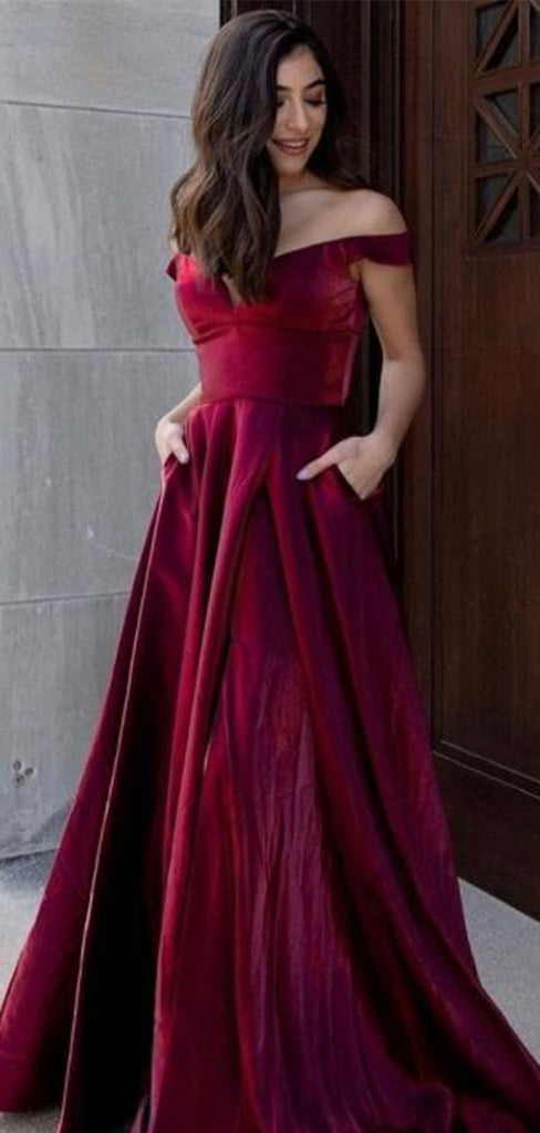 Gorgeous Red Off-Shoulder Sleeveless A-Line Long Prom Dress Ideas, Evening Party Dresses , OLP1201