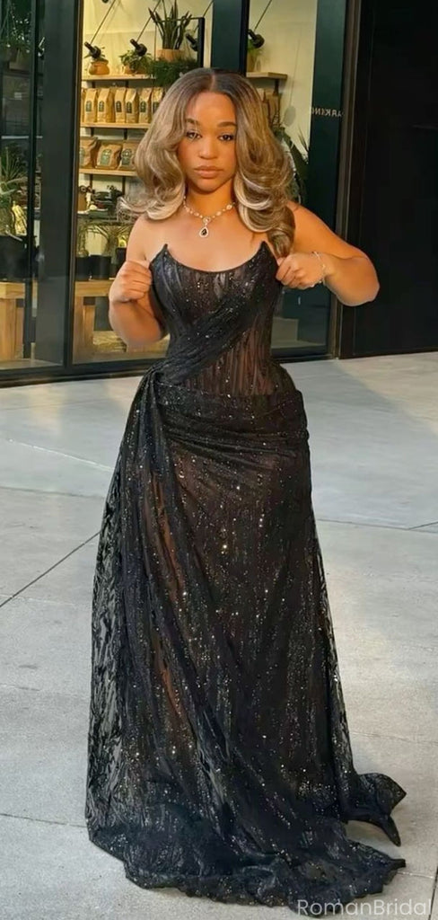 Sexy Black Sweetheart Mermiad Side Slit Long Prom Dress Ideas, Evening Party Dresses, OLP1291