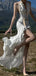 Elegant White V-Neck Mermaid Side Slit Floral Long Prom Dress Ideas, Evening Party Dresses, OLP1345